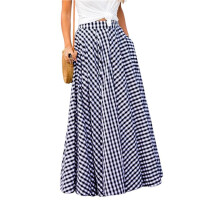 Gingham Lange Rokken voor Dames, Maxi Geruite Rok, A-Lijn Rok, Hoge Taille, Zomerrok, Casual, Trendy Blauw S