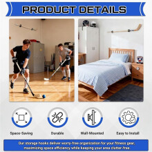 6Pcs Wall Mount Hockey Stick Holder , Ice Hockey Stick Organizer Rack Sports Gear Hooks for Sticks Storage and Display
