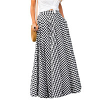 Gingham Long Skirts for Women Maxi Plaid Skirt A High Waist Summer Skirts Casual Trendy Black XXXL