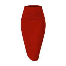 Dames Premium Hoge Taille Nylon Ponte Stretch Potloodrok voor op Kantoor Rood L