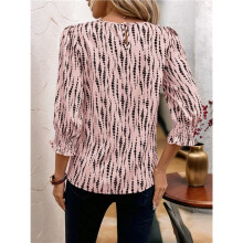 Damesblouses, Elegant en Casual, met 3/4 Mouwen en Geplooide Manchetten Roze L