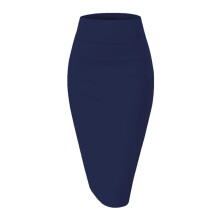 Saia Lápis Feminina Premium de Nylon Ponte Stretch com Cintura Alta para Escritório Azul Profundo L