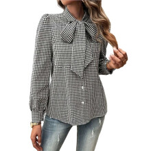 Damesblouses met Strik in de Hals en Lange Mouwen, Casual Werkblouses en Tops Zwart S