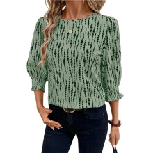 Damesblouses, Elegant en Casual, met 3/4 Mouwen en Geplooide Manchetten Groen L