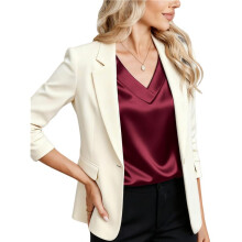 Dames Zijden Satijnen Tops met Korte Mouwen, Blouse met V-Hals, Zakelijke Casual Outfits Wijnrood XL
