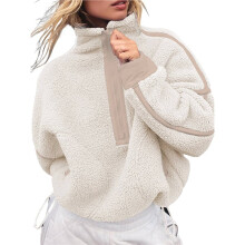 Dames Fleece Sweatshirts met Halve Rits, Pullover met Lange Mouwen, Oversized Crop Top, Workout Hoodie met Zak Abrikooskleur M