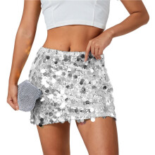 Rok met Pailletten voor Dames - Rekbare, Nauwsluitende Minirok voor een Avondje Uit of een Feestje, Glinsterend en Sprankelend Zilver S