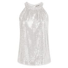 Haltertopjes met Pailletten voor Dames, Mouwloze, Glinsterende Tanktops met Ruches, Zwierige, Sprankelende Feesttop Wit XL