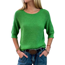 Truien voor Dames: Casual Gebreide Tuniekblouse met Boothals, Effen Baggy T-Shirts, Modieuze Pullover Shirts met 3/4 Mouwen Groen XXL