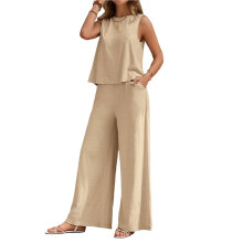 Dames Zomersets (2-Delig): Mouwloze Top, Wijde Broek, Lounge-, Strand- en Reissets Crèmewit L