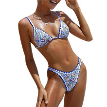 Damesbadpakken: String Microbikini, Bloemenprint, Tweedelige Set, Badpak, Bandeau Top met Kleurblokken Bloemkleur 1 M