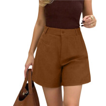 Womens Shorts Dressy High Waisted Wide Leg Tailored Shorts Pleated Business Casual Work Trouser Shorts Brown S