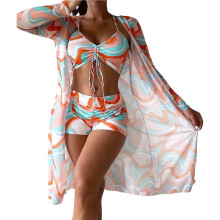 Dames 3-Delige Bikiniset, Badpak, Tropische Strandcover-, Zwemkleding, Badpak met Short Patroon 8 XL
