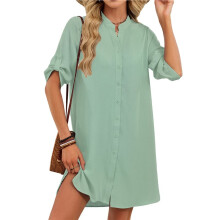Badpak Cover- voor Dames met V-Hals en Knoopsluiting, Strandjurk/Overhemd Groene Bonen L