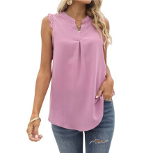 Women'S Summer Casual Sleeveless V Neck Lace Trim Tank Tops Loose Blouse Tees  L