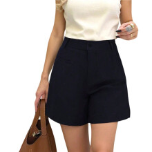 Womens Shorts Dressy High Waisted Wide Leg Tailored Shorts Pleated Business Casual Work Trouser Shorts Navy  M