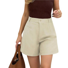 Womens Shorts Dressy High Waisted Wide Leg Tailored Shorts Pleated Business Casual Work Trouser Shorts Apricot Color M