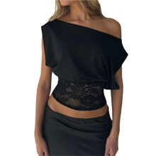 Womens Off the Shoulder Crop Cute Tops Sleeveless One Shoulder Ruched Going Out Tank Top Black M