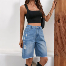 Women Denim Bermuda Shorts Knee Length Low Rise Baggy Jorts Light  XL
