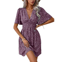 Women Summer Dresses Short Sleeve V Neck Floral Midi Sundress XL