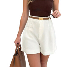 Womens Shorts Dressy High Waisted Wide Leg Tailored Shorts Pleated Business Casual Work Trouser Shorts White M