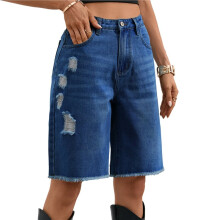 Women Denim Bermuda Shorts Knee Length Low Rise Baggy Jorts Deep  XL