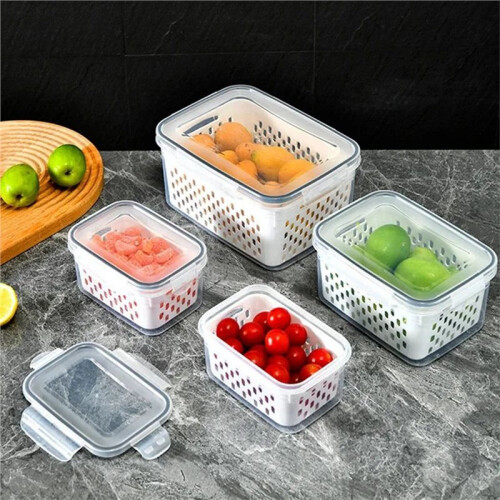 Refrigerator Storage Box Fridge Organizer Vegetable Fruit Drain Basket Storage Container Pantry Kitchen Organizer