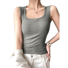 Dames Katoenen Gebreide Mouwloze Tanktop, Nauwsluitend Ondershirt, Kantoorkleding, Basics voor Laagjes Lichtgrijs M