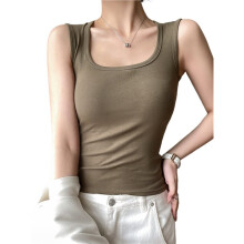 Regata Feminina de Malha de Algodão Sem Mangas, Modelagem Justa, Ideal para Usar Por Baixo de Outras Peças no Escritório. Verde-Militar M