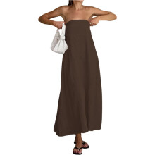 Dress Strapless Linen Maxi Dress Linen A- Strapless Dress for Vacation and Going Out Dress Brown S