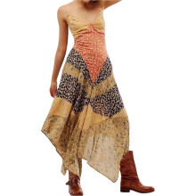 Women Y2k Floral Smocked Maxi Dress Shoulder Tiered Ruffle Midi Sun Dress Boho Casual Beach Long Dresses Yellow XS