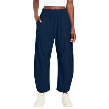 Dames Enkellange Sneldrogende Wandelbroek met Wijde Pijpen, Hoge Taille en Zakken Marineblauw L