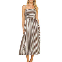 Abiti Estivi da Donna, Abito Lungo da Spiaggia, con Spalline Sottili, A Righe, Stile Boho, Linea A, per Invitati A Nozze, Abito Lungo Fluido Marrone S