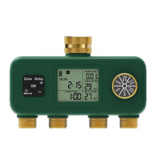 4Way Automatic Water Timer Brass Inlet Outlet Rotary 3/4"LCD Display Screen IP55 Waterproof Child Lock