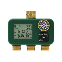 3-Outlet Automatic Water Timer Brass Inlet Outlet Rotary Knob Button Control LCD Display Screen IP55 Child Lock