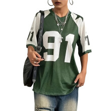 Dames Oversized Grafisch Voetbalshirt met Korte Mouwen en Mesh-Print, Streetwear Groen S