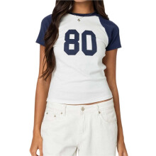 Camisetas Cortas de Manga Corta para Mujer, Estilo Y2K, con Estampado Gráfico, Ideales para Adolescentes, con Cuello Redondo y Corte Ajustado Azul M