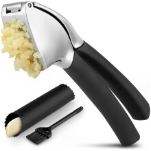Ensemble Presse-Ail en Acier Inoxydable - Hachoir à Ail Professionnel Antirouille et Compatible Lave-Vaisselle, Éplucheur D'Ail en Silicone