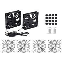 Waveshare 2PCS Dual USB 5V 120mm Cooling Fan 3-Speed Adjustable PWM Control High Airflow Anti-Vibration Design for HomeRack 8U