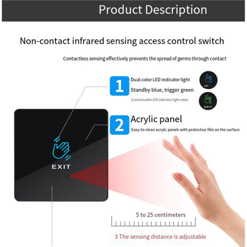 Infrared Induction No Touch Exit Button Release  Opener NO COM NC LED for Door Access Control System Open 1