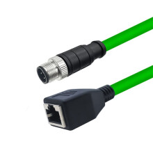 M12 D Type RJ45 Industrial 4 Pin Male to RJ45 Female Extension Wire Shielded CAT6 Ethernet Network Cable 1M