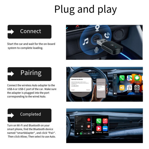 Adattatore CarPlay Wireless 2 In 1 da Cablato A Wireless, Adattatore per Android Auto Wireless, Dongle USB, Box per Auto Ai. 1
