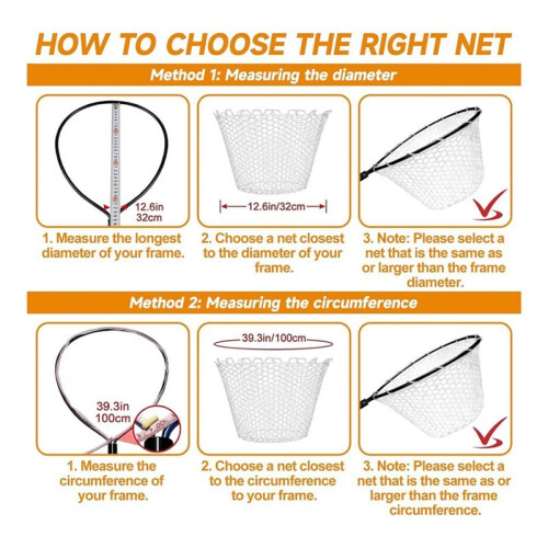 2Pcs Rubber Fishing Net Replacement Netting Without Handle Fly Fish Landing  Bag Foldable Rubber Mesh White