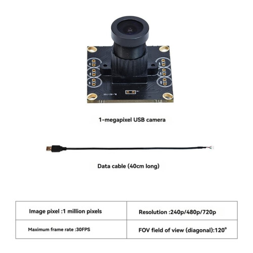 Módulo de Câmera USB de 1MP, 720P, Campo de Visão de 120, HD, IA,  Angular, Placa Sem Drivers para Raspberry Pi, Jetson, Kit de Carro Robô 2