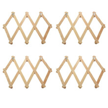 Accordeon Wandhanger, 10 Haken, Set van 4 Natuurlijk Hout, Wandmontage, Uitbreidbare Accordeonpin, Kapstokhanger, Set van 4