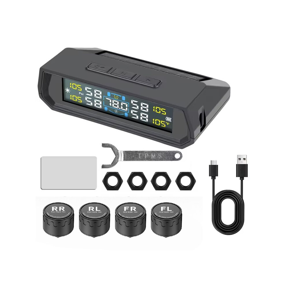 T17 Car Tpms With Usb Solar Powered Display 433.92Mhz 4 External Tire Sensors For Auto Tyre Security Device 4712707836498