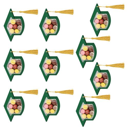 10Pcs Graduation Cap Gift Packaging Box Clear Plastic-Green