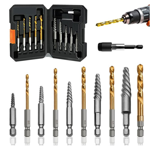 11Pcs Screws Extractor Set, Left Hand Drill Bit and Bolt Extractor Kit Easy to Remove Stripped Broken Damaged Screws 1