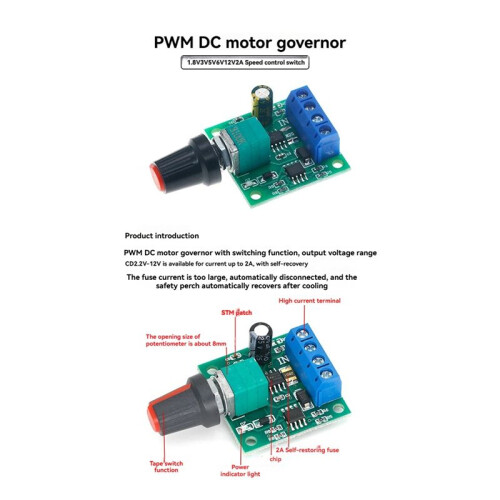 1.8V 3V 5V 6V 12V 2A PWM Motor Speed Controller Low Voltage Motor Speed Controller PWM 0- Adjustable Drive Module 1