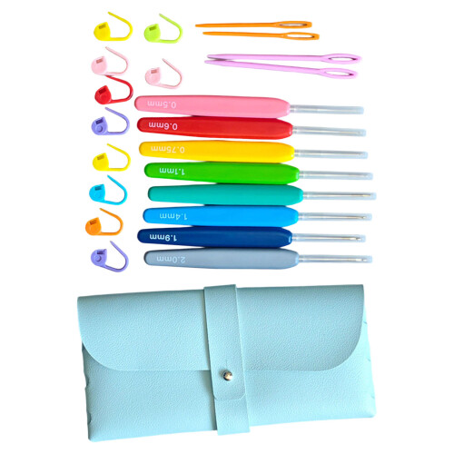 8Pcs Ergonomic Plastic Handle Crochet Needle with Knitting-Blue